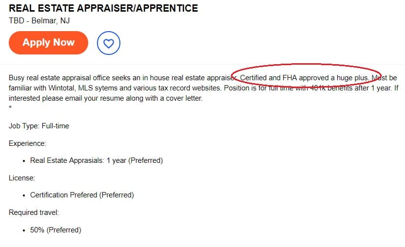FHA Appraiser Job Listing
