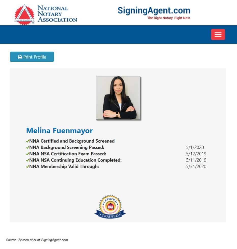 SigningAgent.com Certified Notary Signing Agent Profile- Melina Fuenmayor