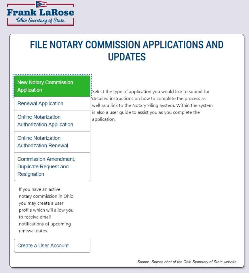 Submit the notary commission application to the Ohio Secretary of State
