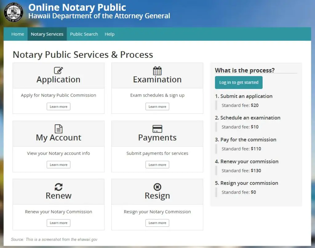 eHawaii notary public online application