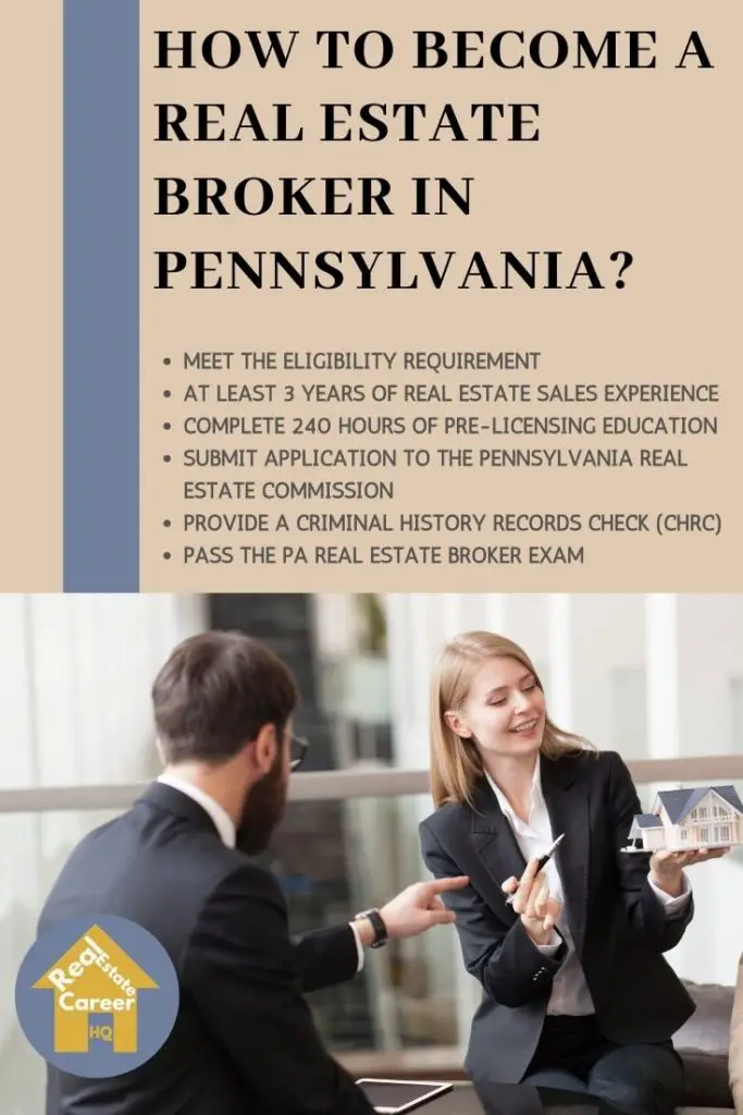 Requirement to become a real estate broker in Pennsylvania