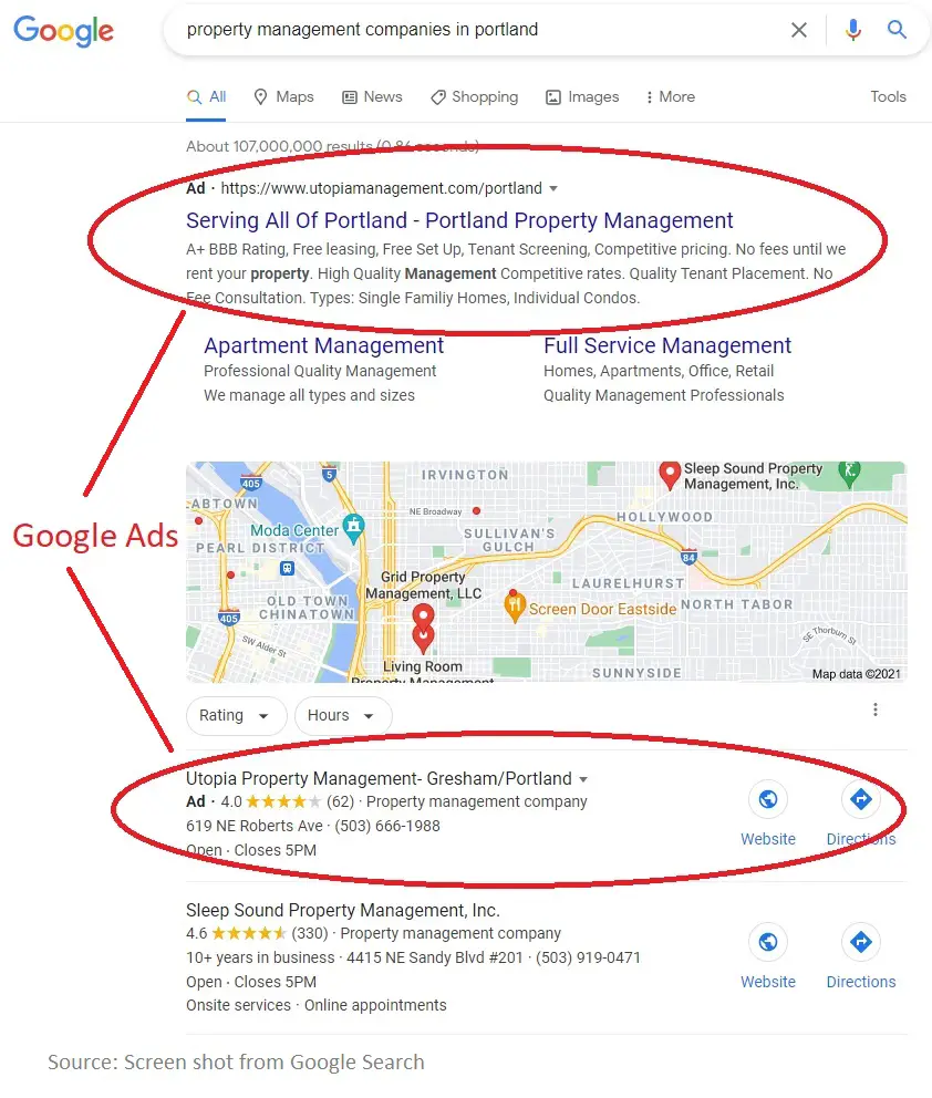 Property management company Google ads 
