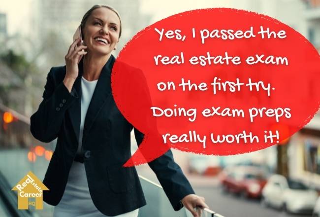 A realtor is happy to pass the real estate exam and likes the exam preps.